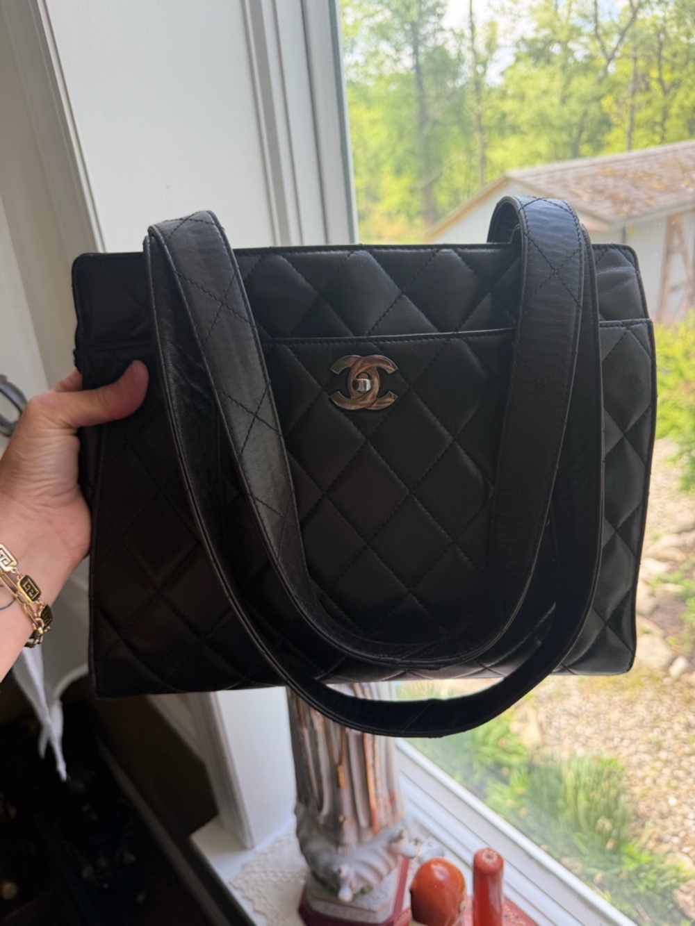 Chanel Black Quilted Shoulder Bag with Turn-Lock Accent